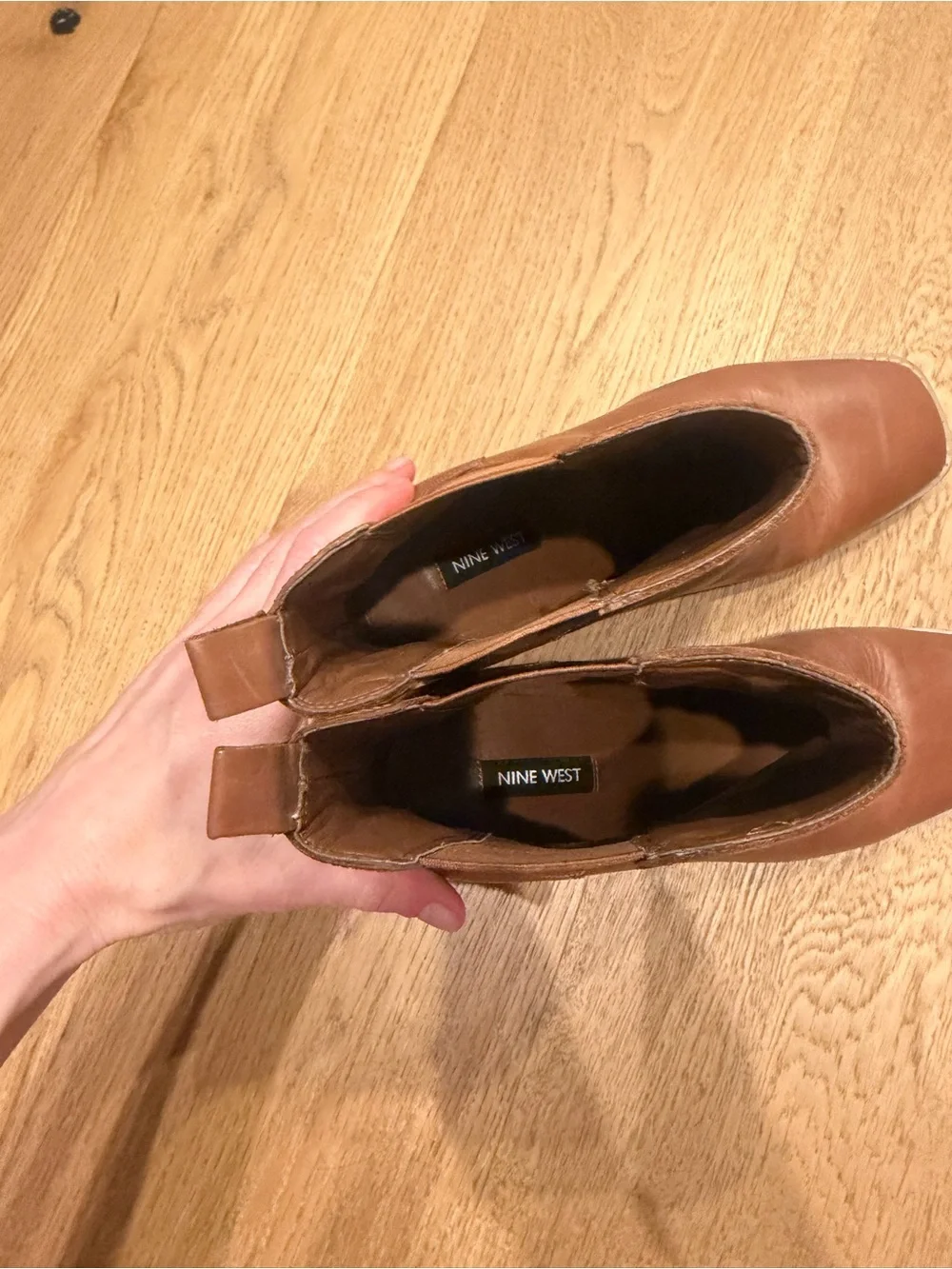 Nine West Brown Leather Block Heel Booties